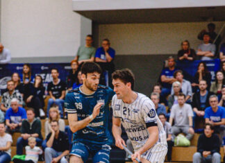 Sechs Punkte im Gepäck: DJK macht perfektes Wochenende im Osten klar – Erstes Heimspiel am Sonntag Kapitäne unter sich: Nils Hofferbert und Hannes Langenstraß (Foto: Floor Fighters Chemnitz)